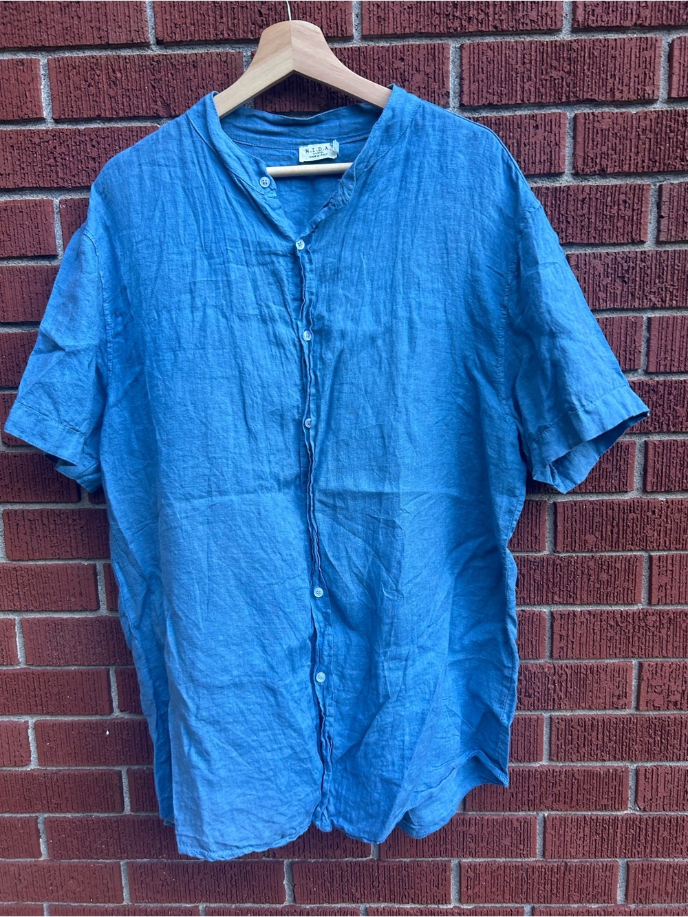 M.I.D.A. Undici Made in Italy Linen Shirt Blue Size XL
